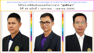 ผลงานวิชาการของคณาจารย์สาขาวิชาพระพุทธศาสนา ได้รับการตีพิมพ์เผยแพร่บทความวิชาการในวารสารสุขศึกษา